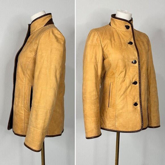 Vtg Lone Pine American Made Leather Jacket XS Tan Brown Trim Wool Cashmere Lined - Picture 10 of 16